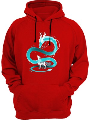 Widi Ejderha Baskılı Kırmızı Sweatshirt