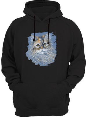 Widi Mavi Kedi Baskılı Siyah Sweatshirt