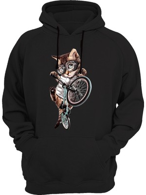 Widi Kedi Baskılı Siyah Sweatshirt