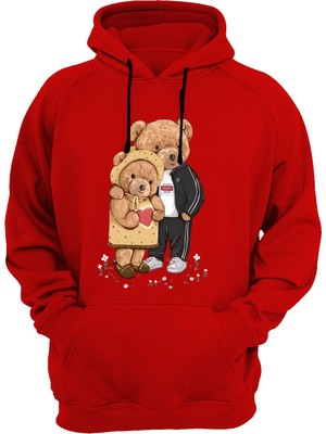 Widi Ayı Çift Baskılı Kırmızı Sweatshirt