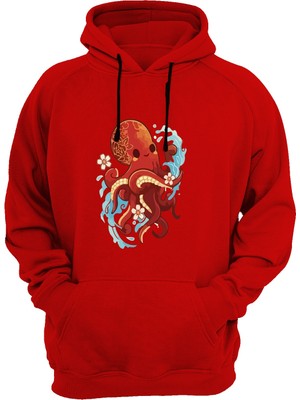 Widi Ahtapot Baskılı Kırmızı Sweatshirt