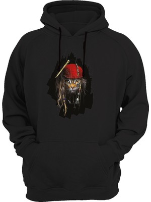 Widi Kedi Baskılı Siyah Sweatshirt