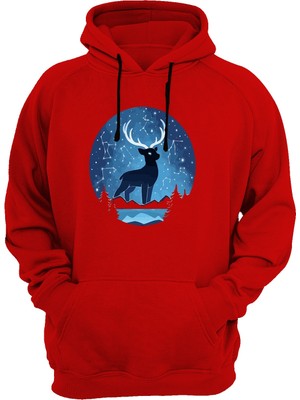 Widi Geyik Baskılı Kırmızı Sweatshirt