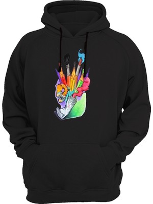Widi Kalem Baskılı Siyah Sweatshirt