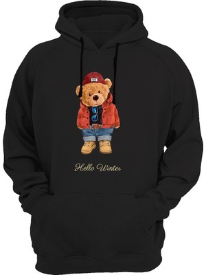 Widi Hello Winter Baskılı Siyah Sweatshirt