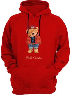 Widi Hello Winter Baskılı Kırmızı Sweatshirt
