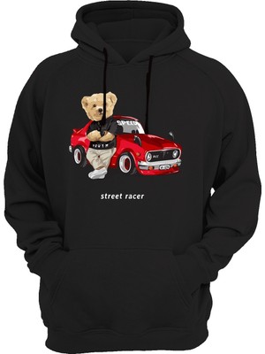Widi Ayıcık Baskılı Siyah Sweatshirt
