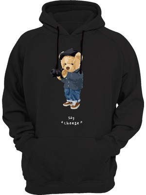 Widi Ayıcık Baskılı Siyah Sweatshirt