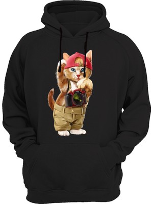 Widi Kedi Baskılı Siyah Sweatshirt
