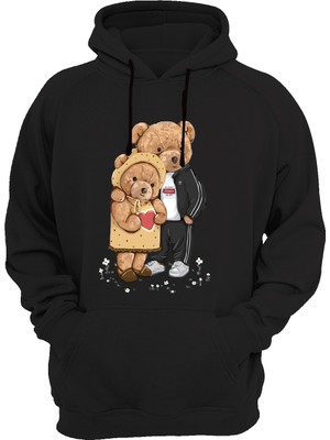 Widi Ayı Çift Baskılı Siyah Sweatshirt