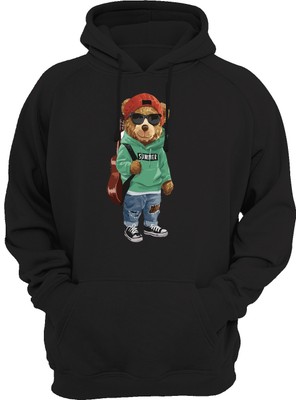 Widi Bear Baskılı Siyah Sweatshirt
