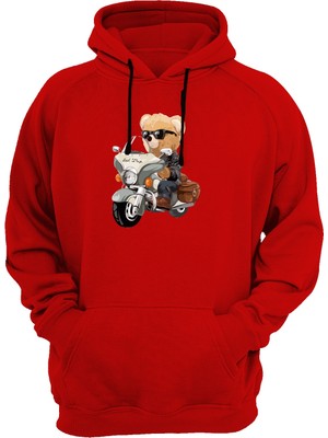 Widi Motorlu Ayıcık Baskılı Kırmızı Sweatshirt