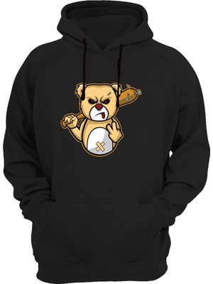 Widi Sinirli Ayıcık Baskılı Siyah Sweatshirt