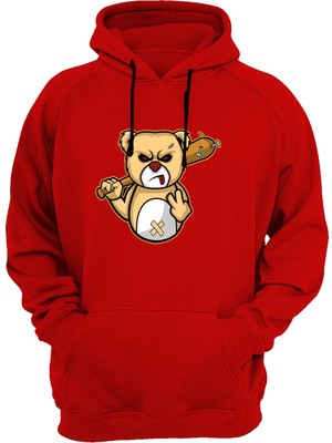 Widi Sinirli Ayıcık Baskılı Kırmızı Sweatshirt
