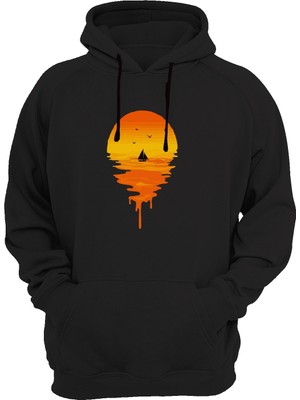 Widi Günbatımı Baskılı Siyah Sweatshirt