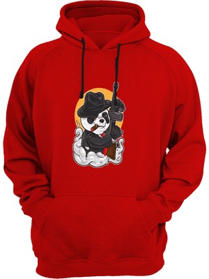 Widi Mafya Panda Baskılı Kırmızı Sweatshirt
