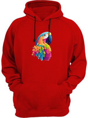 Widi Papağan Baskılı Kırmızı Sweatshirt