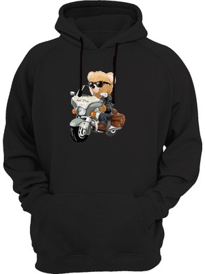 Widi Motorlu Ayıcık Baskılı Siyah Sweatshirt