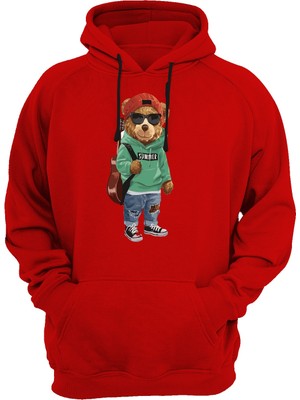 Widi Ayı Baskılı Kırmızı Sweatshirt