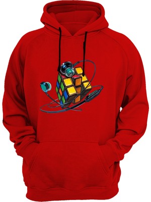 Widi Rubiküp Baskılı Kırmızı Sweatshirt