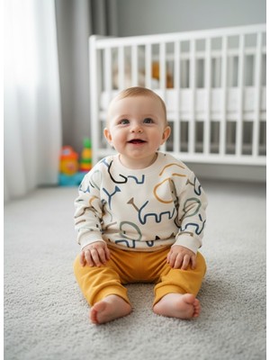 Buufuu Erkek Bebek Takım Baskılı Uzun Kollu Pamuklu Alt Üst