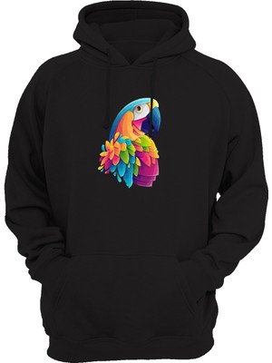 Widi Papağan Baskılı Siyah Sweatshirt