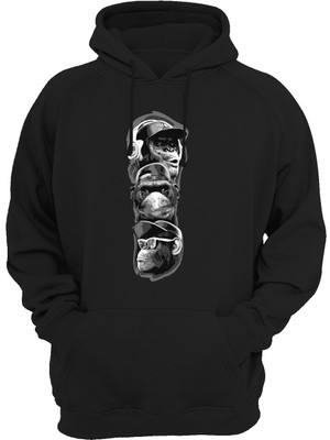 Widi Üç Maymun Baskılı Siyah Sweatshirt