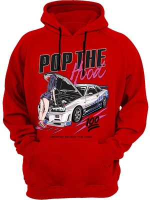 Widi Pop The Hood Baskılı Kırmızı Sweatshirt