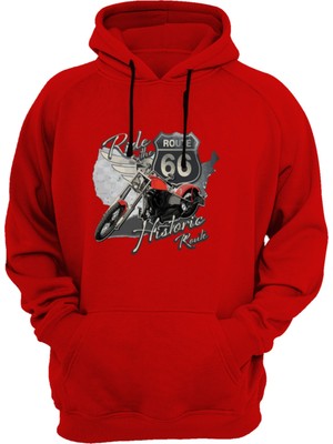 Widi Route 66 Baskılı Kırmızı Sweatshirt