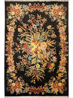 El Dokuma Afgan Halı Karabağ Desenli Siyah Renk 6 Metre Kare