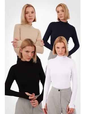 Yade Fashion Kadın Parmak Detaylı Body 4’lü Set