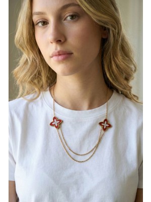 Jewels of Hope Kırmızı Zirkon Taşlı Yıldız 316L Çelik Kadın Kolye - Kararmaz Gold Zincir 47 cm