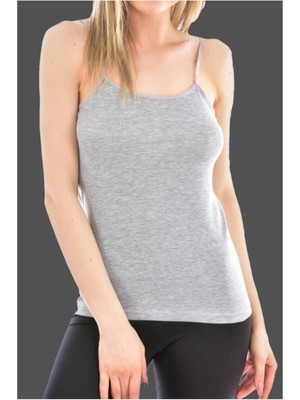 Tutku Kadın Gri 3'lü Paket Pamuklu Ribana Ip Askılı Atlet-Gri-4