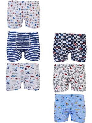 Tutku 6lı Erkek Çocuk Renkli Boxer Desenli Baskılı Pamuklu Rahat-Karışık-5-6 Yaş