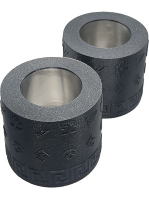 Mottopi 2 Adet Tek Kadehli Ehlikeyf Kilim Motifli, Termojelli Donarak Soğutan,Paslanmaz Çelik -Siyah