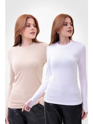 Yade Fashion Parmak Detaylı Bisiklet Yaka Body  2\'li Set