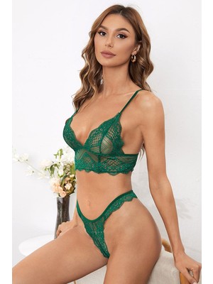 Intive Lingerie Kadın Yeşil Çapraz Sırt Detaylı Şık Bralet Takım