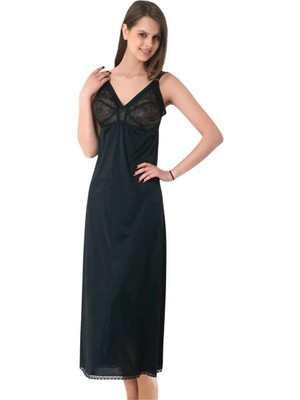 Lyyn Arias Closet Polyamid Kumaşlı Dantelli Geniş Askılı Diz Altı Kombinezon