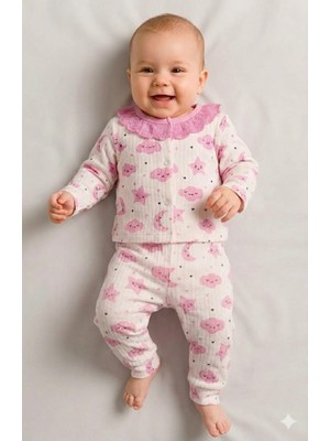 Buufuu Kız Bebek Takım Pamuklu Uzun Kollu Baskılı 0-6 Ay