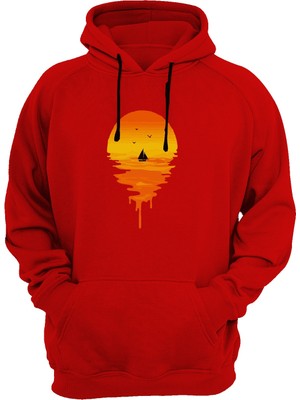 Widi Günbatımı Baskılı Kırmızı Sweatshirt