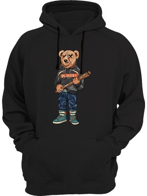 Widi Ayıcık Baskılı Siyah Sweatshirt