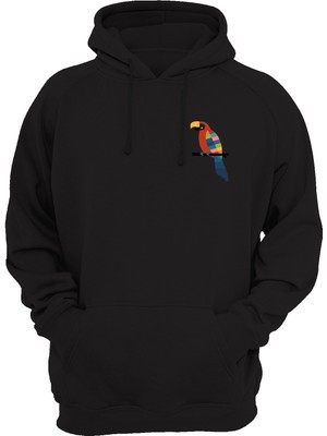 Widi Papağan Baskılı Siyah Sweatshirt