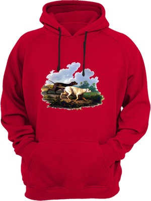 Widi Avcılık Hunter Av Köpekleri Orman Baskılı 3 Iplik Kalın Şardonlu Kanguru Cepli Kırmızı Sweatshirt