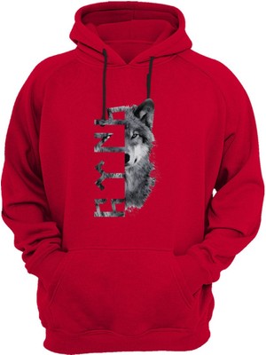 Widi Türkiye Bozkurt Göktürkçe Türk Yazısı ve Kurt Baskılı Regular Fit %100 Pamuk Kırmızı Sweatshirt