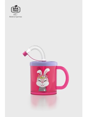 Renga Ruby Tavşan Desenli 210 ml Pipetli Kulplu Pp Bebek Bardağı 142003 Pembe-Mor