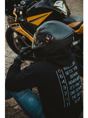 Widi Motorcu Motorsiklet Sırt Baskılı 1N23456 Regular Fit %100 Pamuk Siyah Sweatshirt