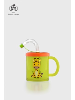 Renga Ruby Zürafa Desenli 210 ml Pipetli Kulplu Pp Bebek Bardağı 142003 Yeşil-Turuncu