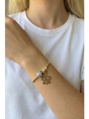 Jewels of Hope Kelebek Charm Figürlü 316L Çelik Kadın Bileklik - Kararmaz Gold Zincir 18 cm