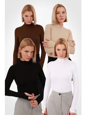 Yade Fashion Kadın Parmak Detaylı Body 4’lü Set