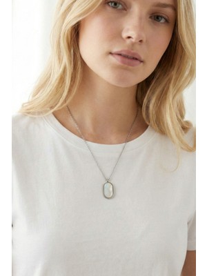 Jewels of Hope Oval Beyaz Sedef Taşlı Kadın Kolye 54 cm Paslanmaz Çelik Kolye